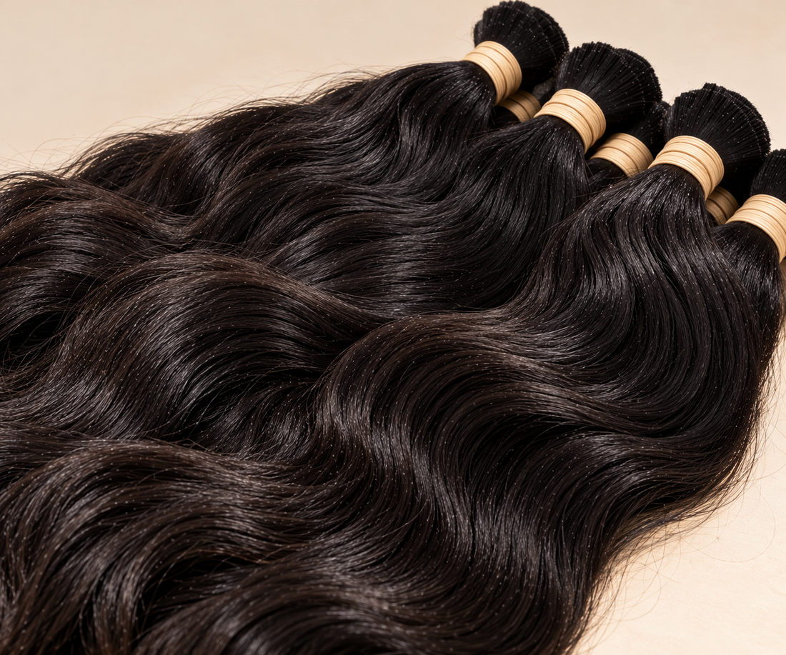 Raw human hair bundles showing natural texture for raw vs processed hair comparison