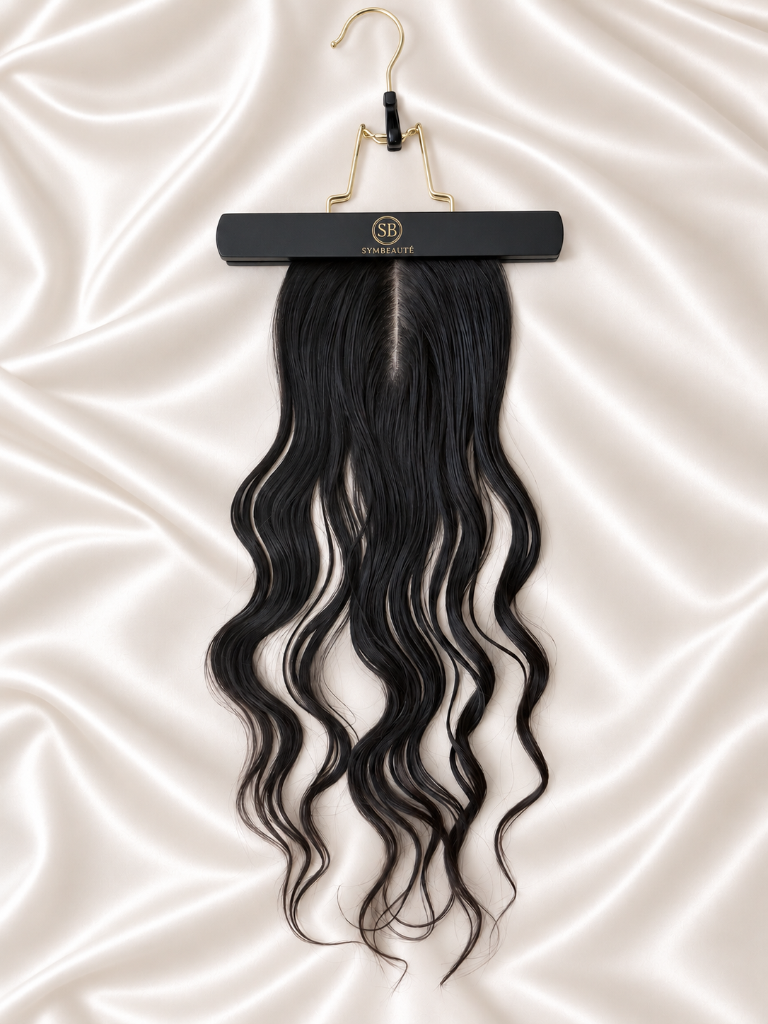 Raw Cambodian Wavy 5x5 HD lace closure on ivory satin wth hanger